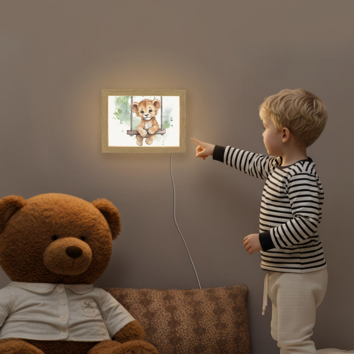 NACHTTISCHLAMPE Löwe - Tier - Kinder - Dschungel 20x15 cm - Weiß, Holzwerkstoff (8/20/15cm)