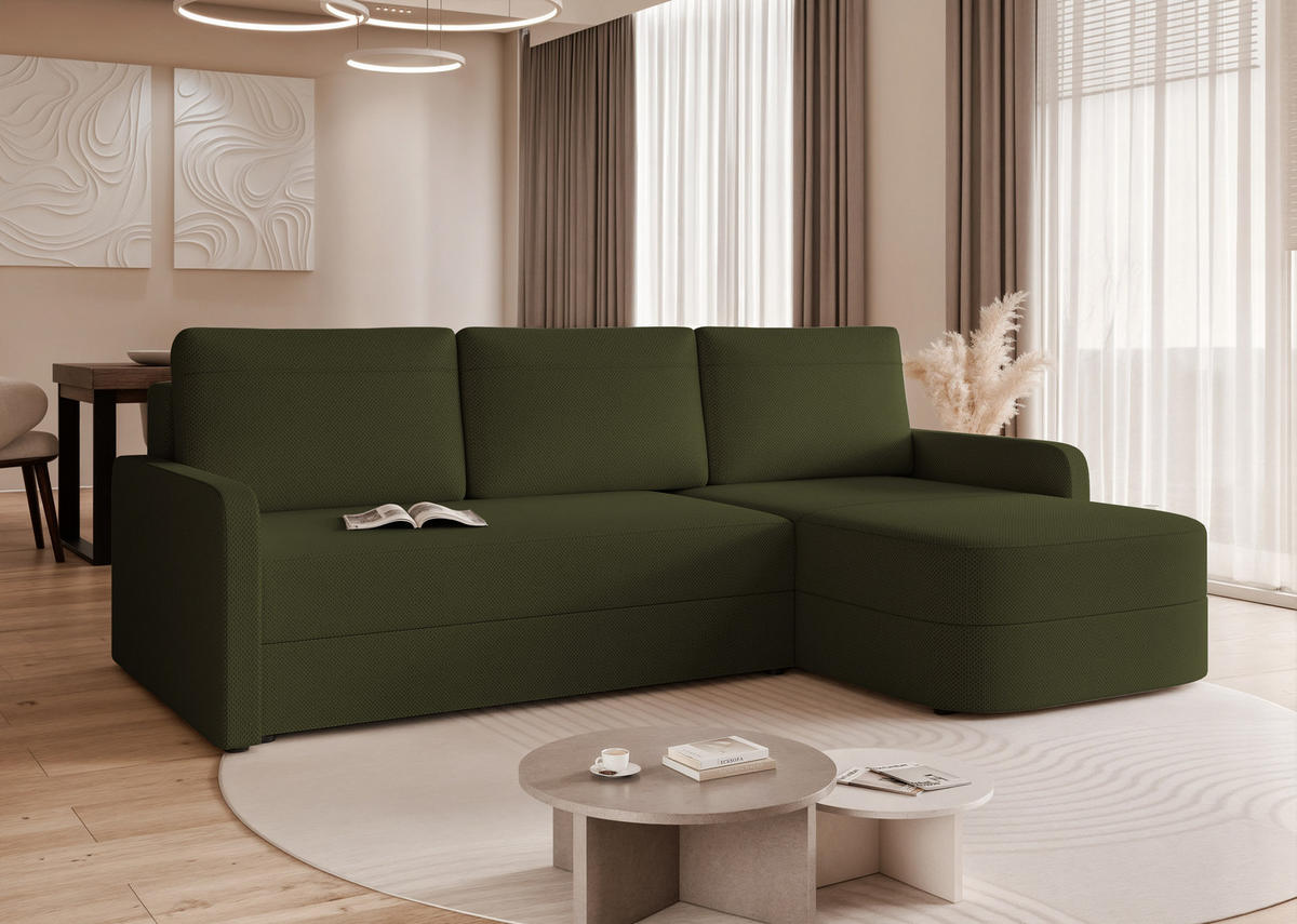 ECKSOFA CERIS mit Schlaffunktion und Bettkasten Grün - Grün, Holzwerkstoff/Kunststoff (250/90cm) - Idohome