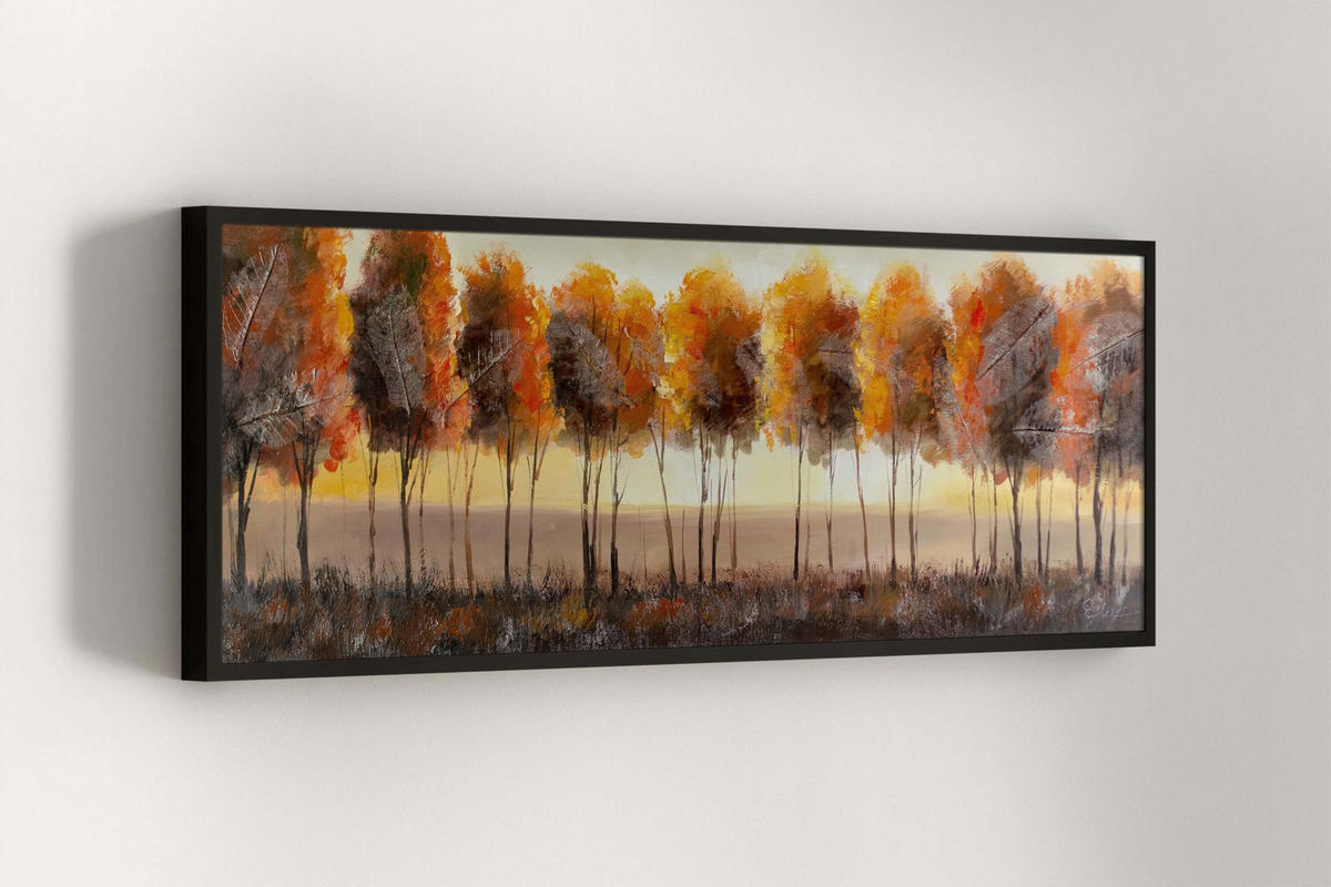 ÖLGEMÄLDE 150/50 cm - Schwarz/Orange, Holz/Textil (2/50cm) - KUNSTLOFT