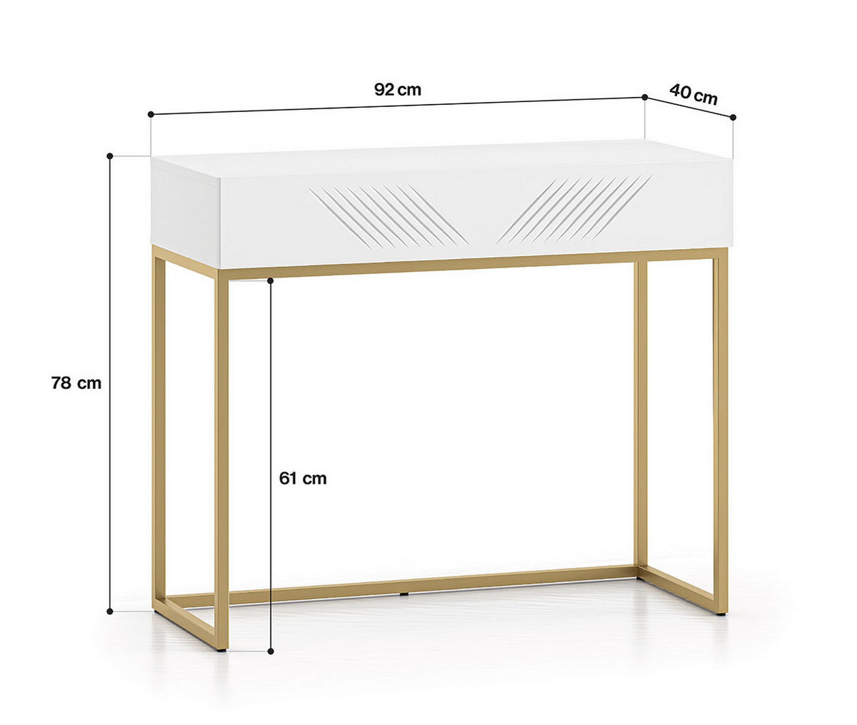 KONSOLENTISCH Clearing weiß / gold 92 / 40 / 78cm - Goldfarben/Weiß, Holz/Holzwerkstoff (40/92/78cm) - Feldmann-Wohnen