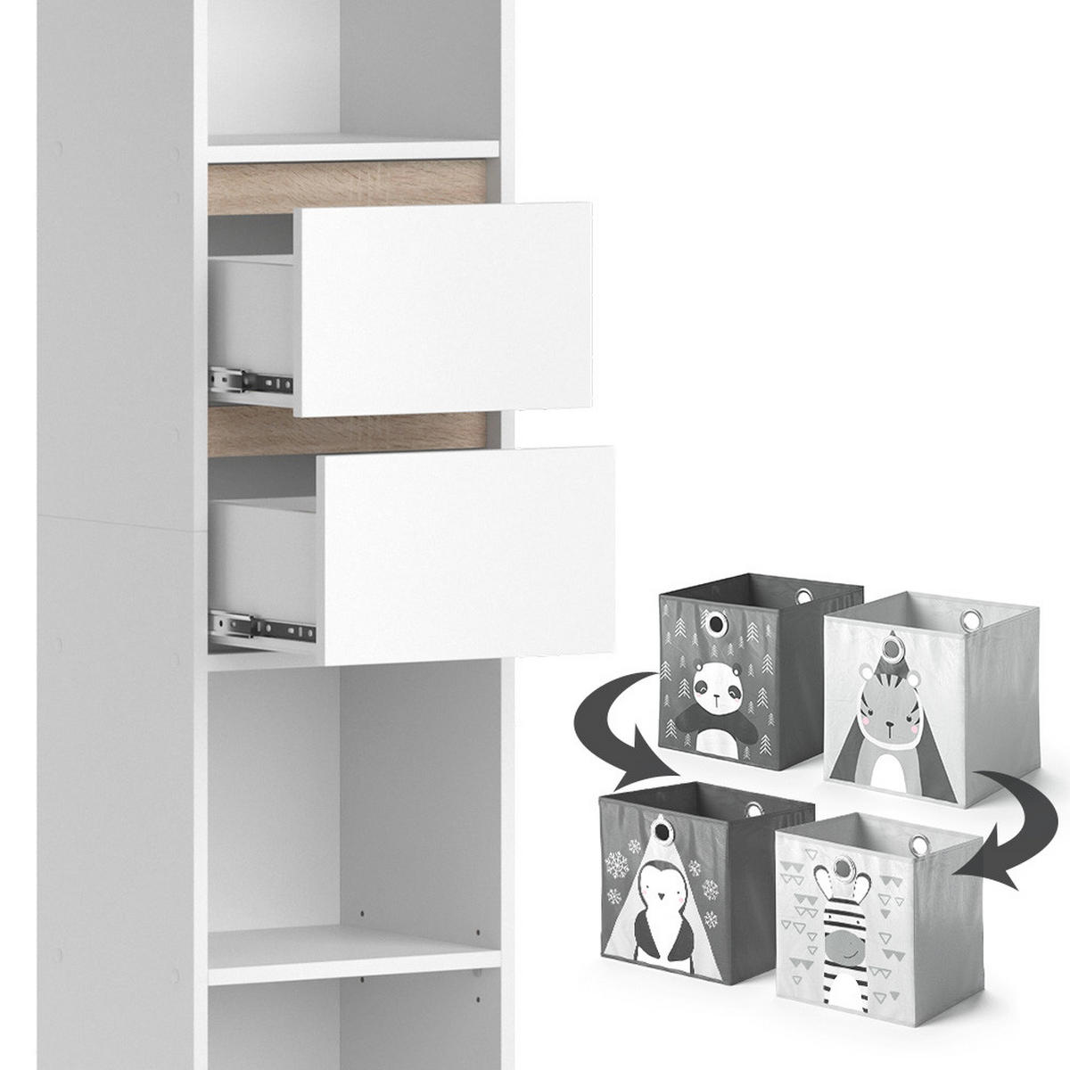 KINDERREGAL Robert Weiß 36.2 x 171 cm mit Faltboxen grau - Weiß, Holzwerkstoff (36.2/171/29.9cm) - Vicco