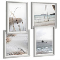 BILDER SET 4er Set - 50x50 cm & 40x60 cm Silberner Rahmen - Vegetation am Wasser im Sommer - Silberfarben, Kunststoff (50/50cm) - TULUP