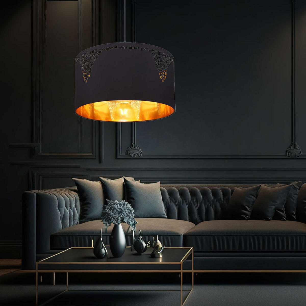 LED HÄNGELEUCHTE Metall Schwarz matt Gold - Schwarz, Metall (38/38/120cm) - Globo Lighting