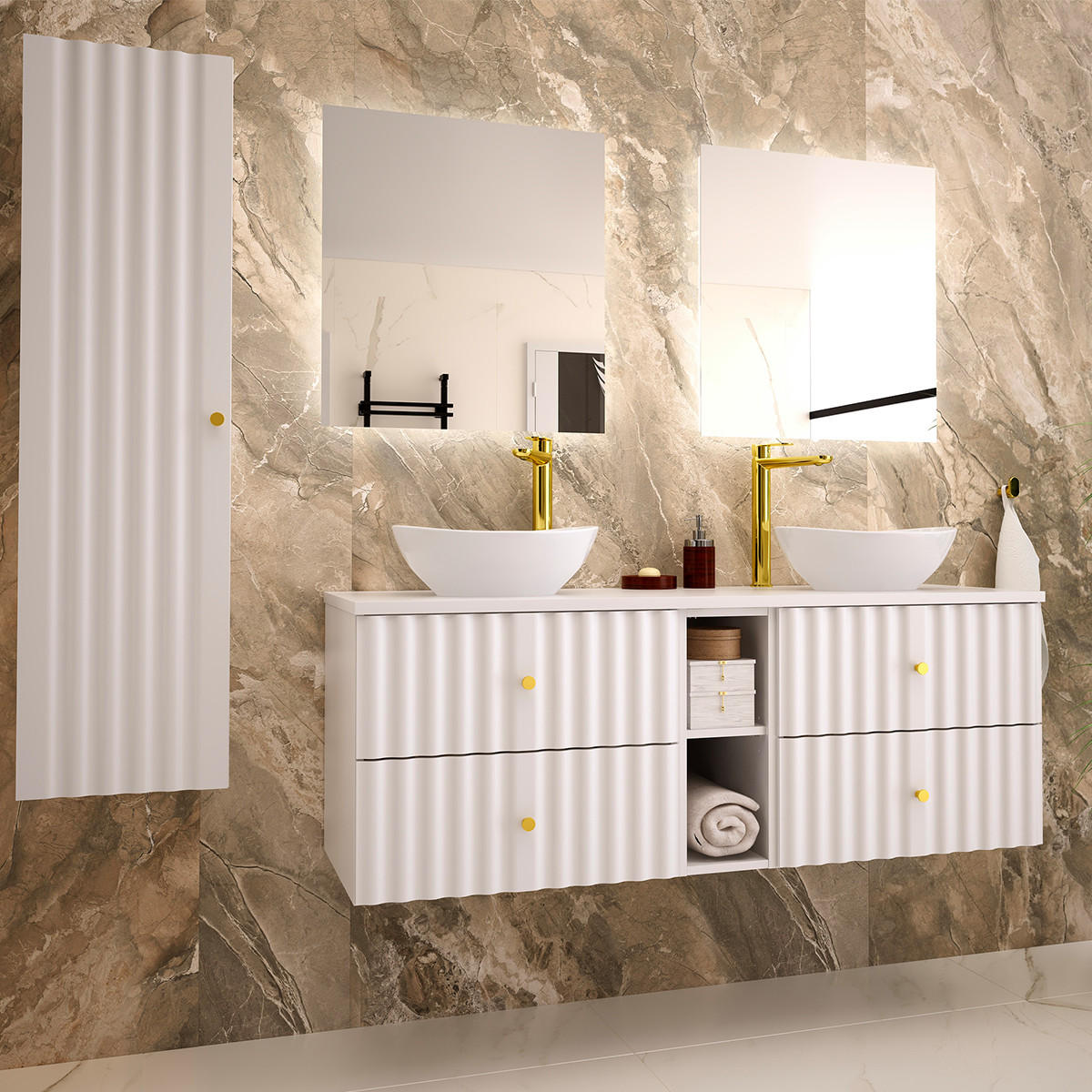 BADMÖBEL Izae 2er-Set Weiß - Weiß, Holzwerkstoff (140.6/52.2/46.5cm) - Petits-meubles