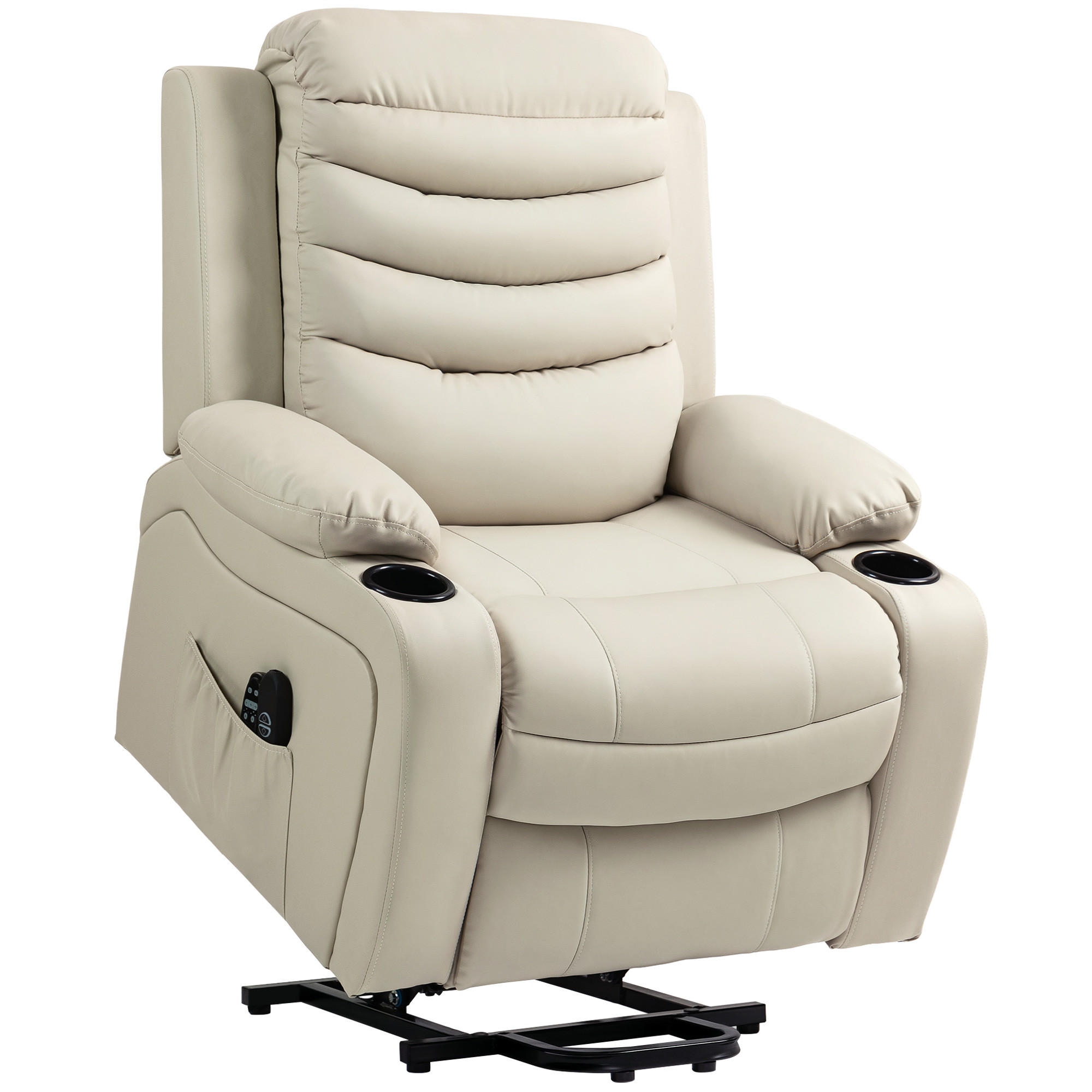 RELAXSESSEL aus PU-Leder Cremeweiß - Creme/Schwarz, Leder/Metall (93/100/95.5cm) - HOMCOM
