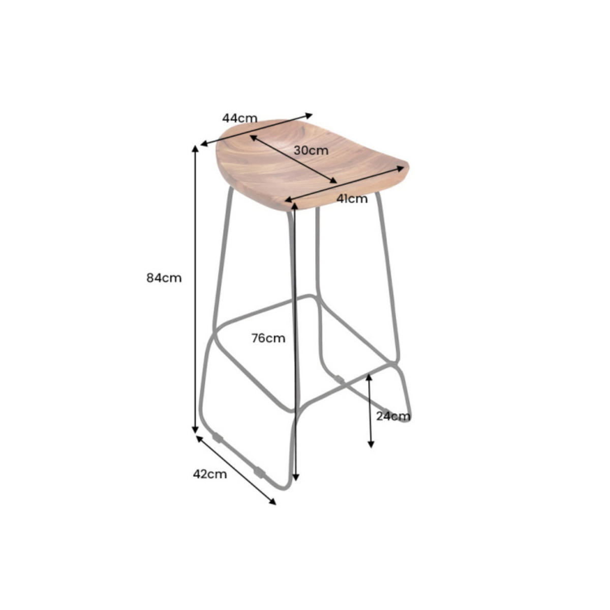 BARHOCKER MAMMUT Akazie Natur - Schwarz/Braun, Holz/Metall (44/84/42cm) - riess-ambiente