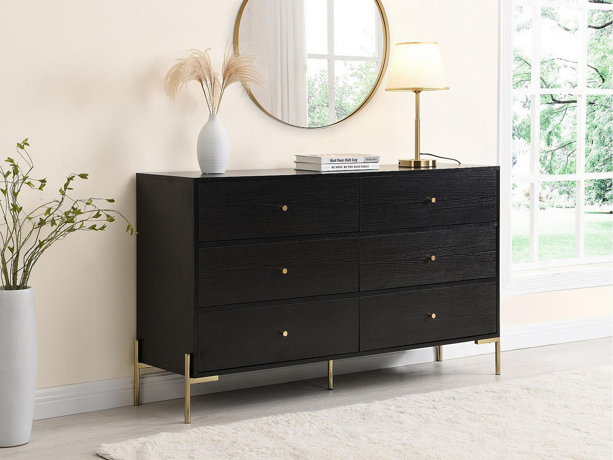 KOMMODE - 140 cm x 40 cm - holz - schwarz, goldfarben Milavia - Goldfarben/Schwarz, Holz (140/82/40cm) - Vente-Unique