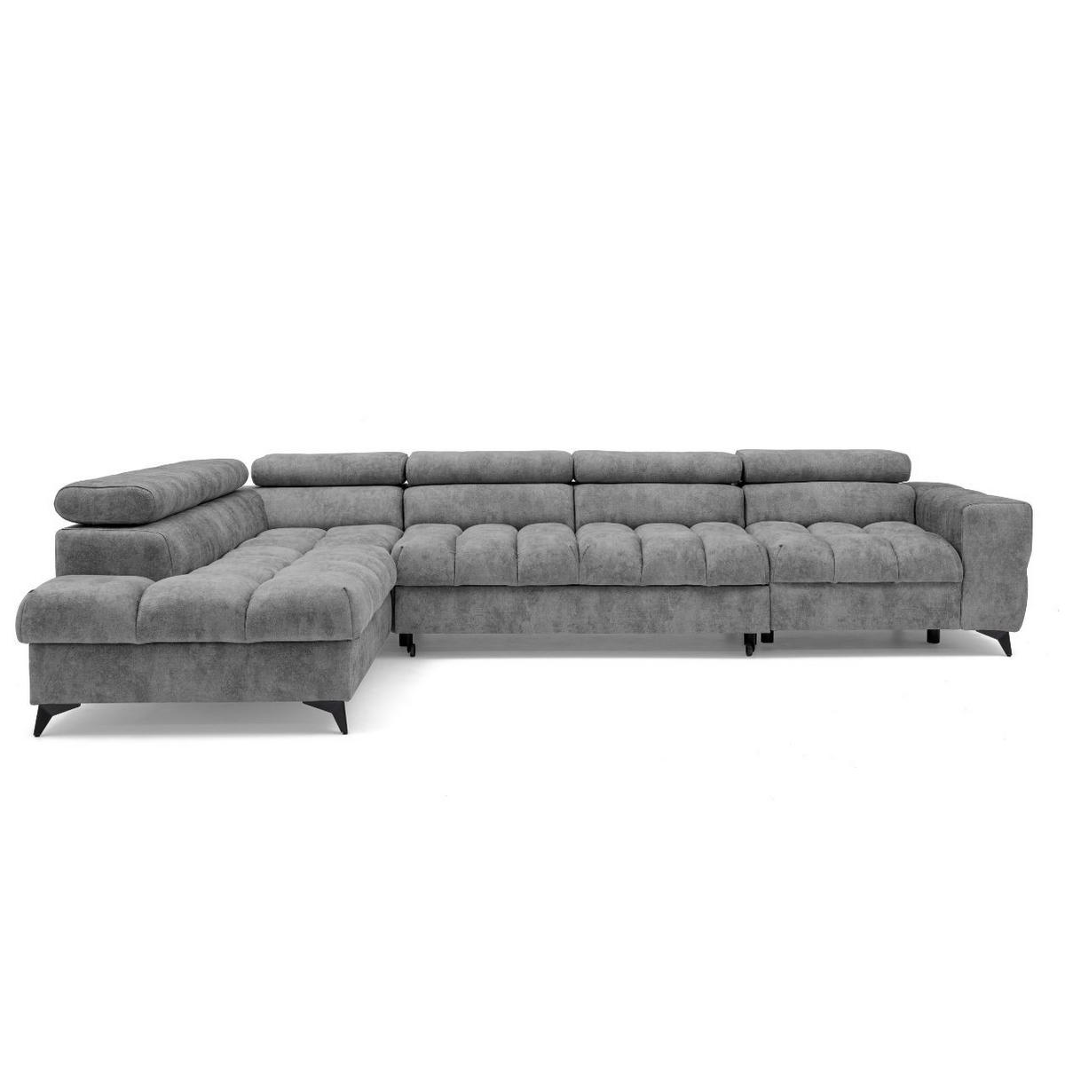 ECKSOFA PUDDING MAXI L Links mit Schlaffunktion 125x195 Velours Grau - Schwarz/Grau, Holz/Textil (350/203cm) - Muffo