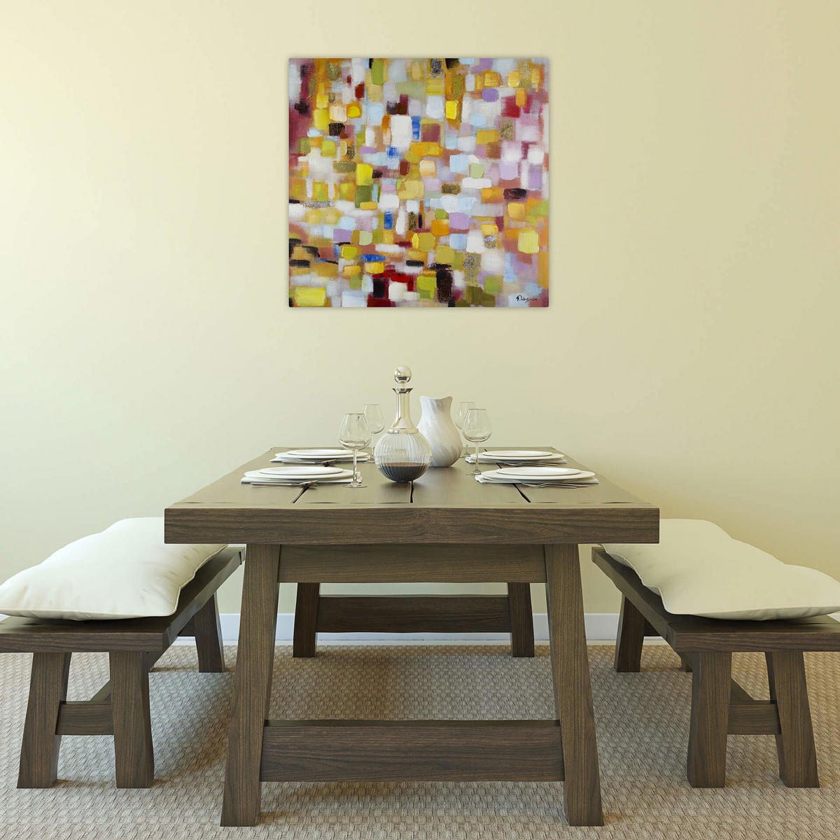 ACRYLBILD HANDGEMALT 80/80 cm - Gelb, Holz/Textil (80/80cm) - KUNSTLOFT