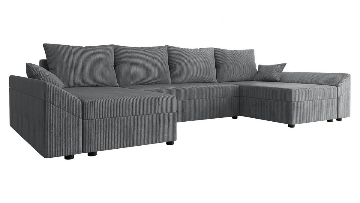 WOHNLANDSCHAFT Dante U Cord - Schwarz/Grau, Holz/Kunststoff (310/82/140cm) - MIRJAN24