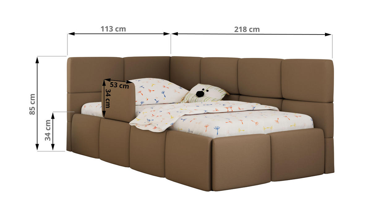 DĚTSKÁ POSTEL ARVO ALTA 90/200 - Hnědá Ekokůže - Pravá - hnědá, textil (90/200cm) - MKS