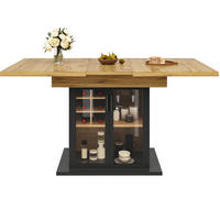 ESSTISCH 110-140/80/76 cm in Schwarz aus MDF mit Weinregal und Glastür - Schwarz, Holzwerkstoff (110/80/76cm) - Flora Grace