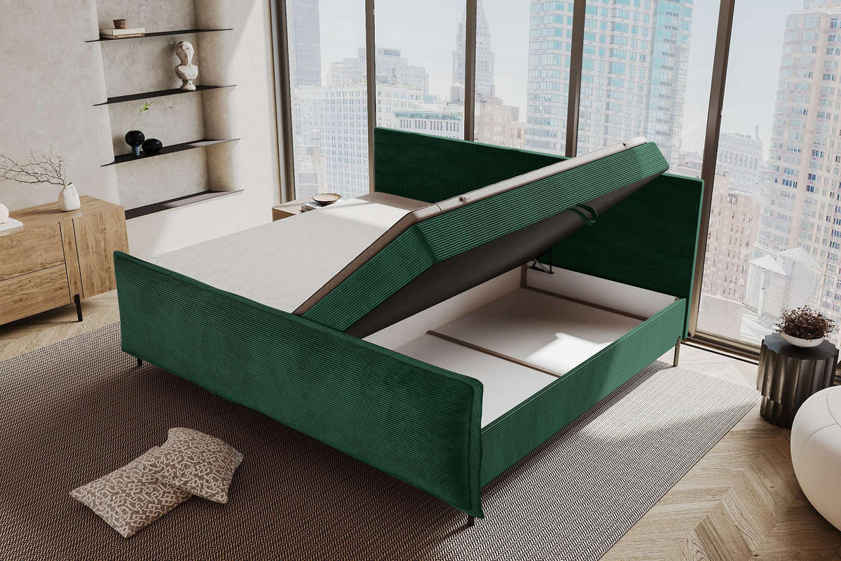 FAMILIENBETT BOXSPRINGBETT VERO PLUS Cordstoff Dunkelgrün 220/200 cm - Dunkelgrün/Schwarz, Holzwerkstoff/Textil (220/200cm) - 99rooms