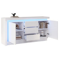 SIDEBOARD LED Weiß 2 Türen 3 Schubladen 140x35x72cm Hochglanz - Weiß, Holzwerkstoff (35/72/140cm) - FLIEKS