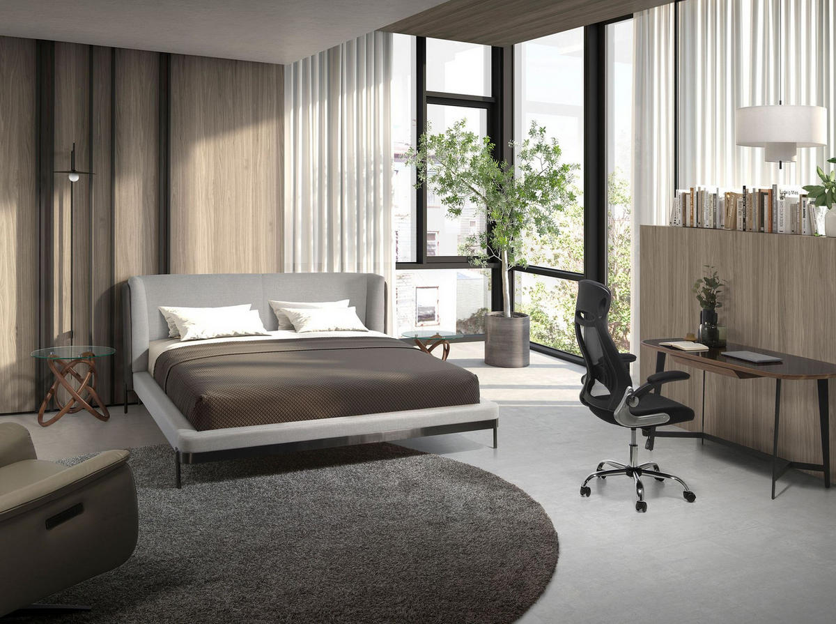 BETT Bett aus hellgrauem Stoff und dunkelgrauem Kunstleder 218/229/105 cm - Edelstahlfarben/Grau, Textil (180/200cm) - ANGEL CERDA