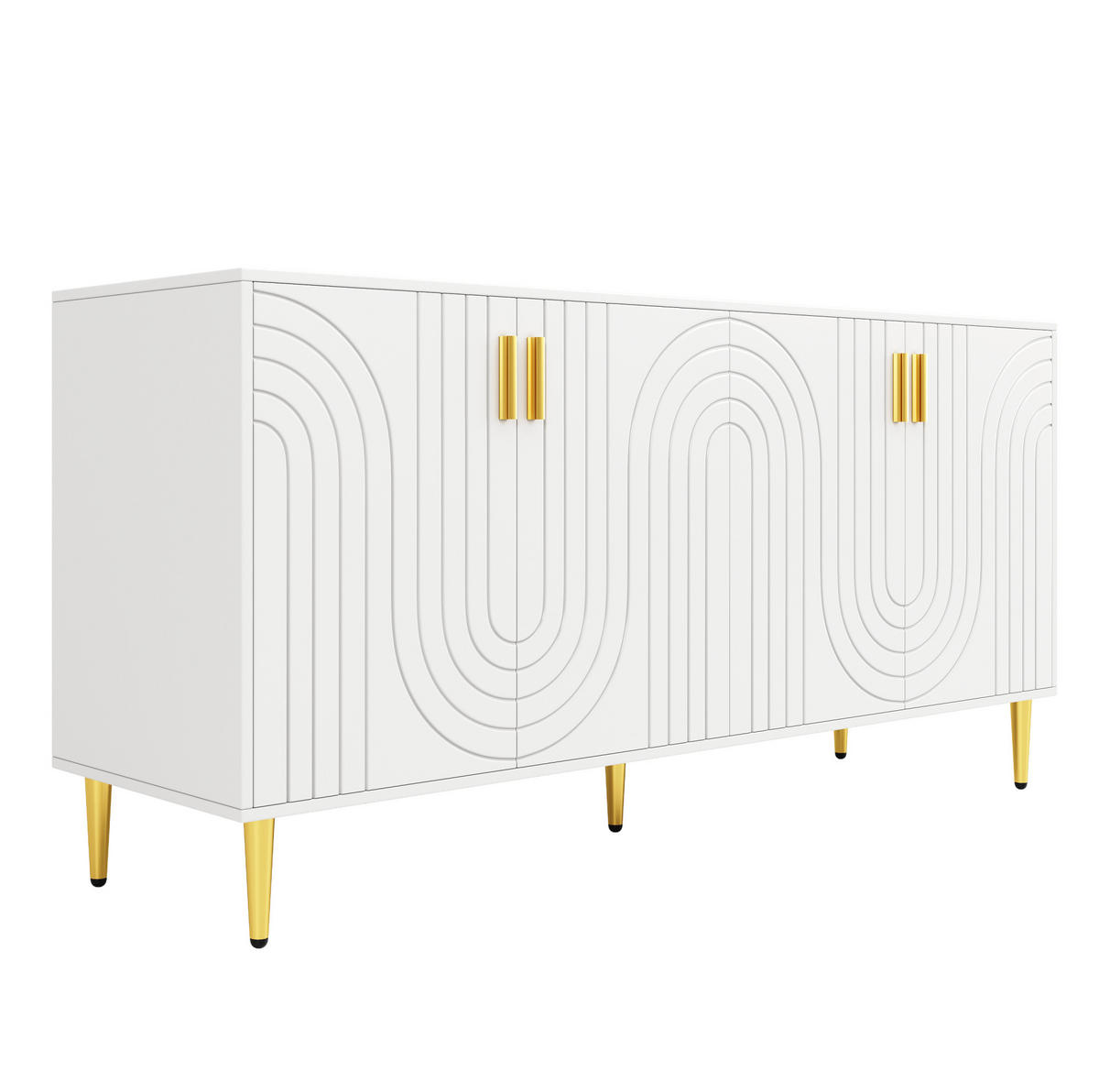 SIDEBOARD 152/40/75 cm in Weiß mit 4 Türen, 2 Schubladen und Goldakzenten - Weiß, Holzwerkstoff (40/75/152cm) - Flora Grace