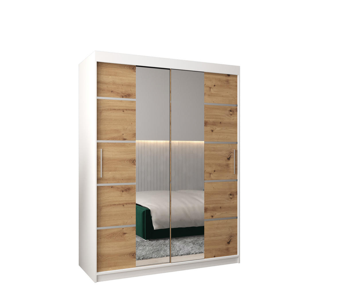 SCHWEBETÜRENSCHRANK 200/150/62 2-türig - Silberfarben/Eiche Artisan, Holz/Kunststoff (150/200/62cm) - MÖBEL KRYSPOL