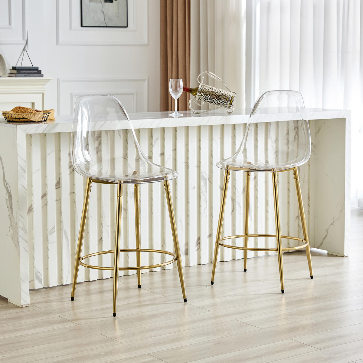 BARHOCKER 2er-Set Transparent mit goldfarbenem Metallgestell - Goldfarben, Metall (48.5/102/48.5cm) - MIVRAY
