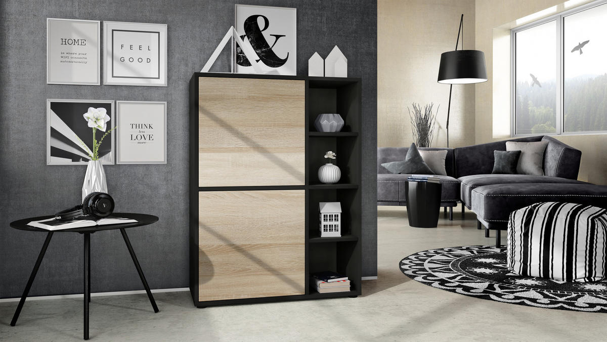 HIGHBOARD Cuba Türen in Eiche sägerau - Eiche San Remo, Holzwerkstoff (79/105.5/35.5cm) - Vladon
