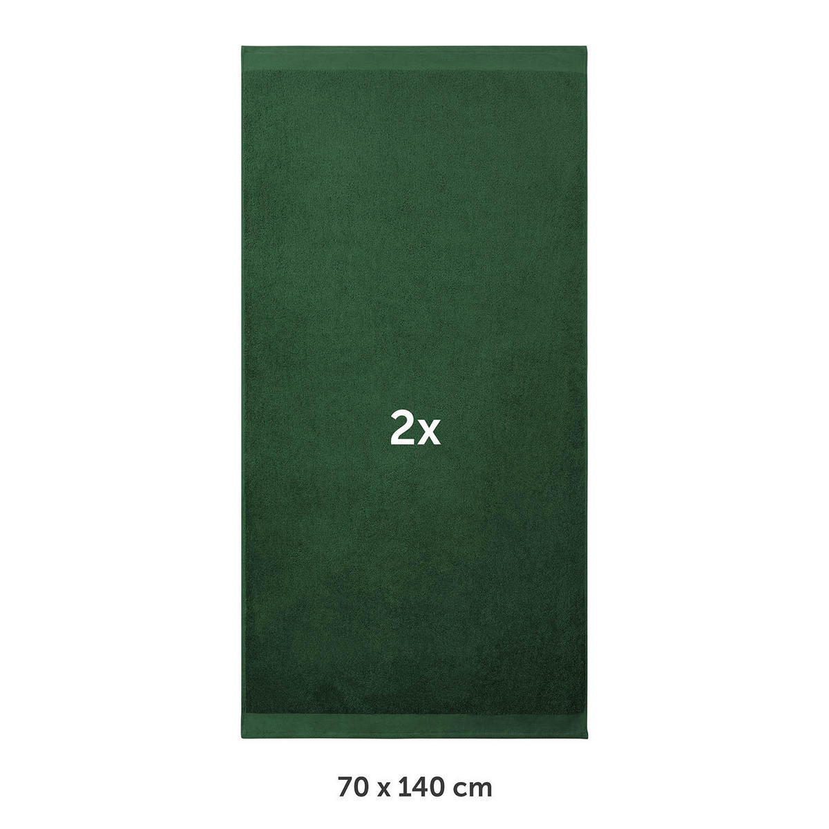 BADETUCH 2er-Set, 2x Badetuch 70/140 cm, Dunkelgrün - Dunkelgrün, Textil (70/140cm) - Blumtal