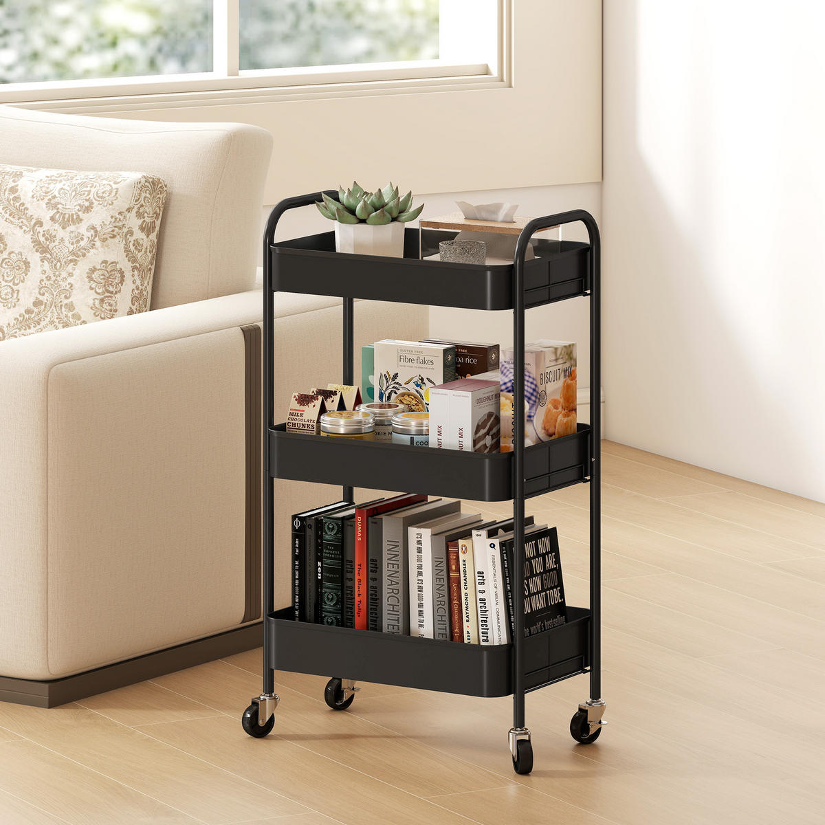 KÜCHENWAGEN Stahl Schwarz - Schwarz, Metall (30.6/79/45cm) - HOMCOM