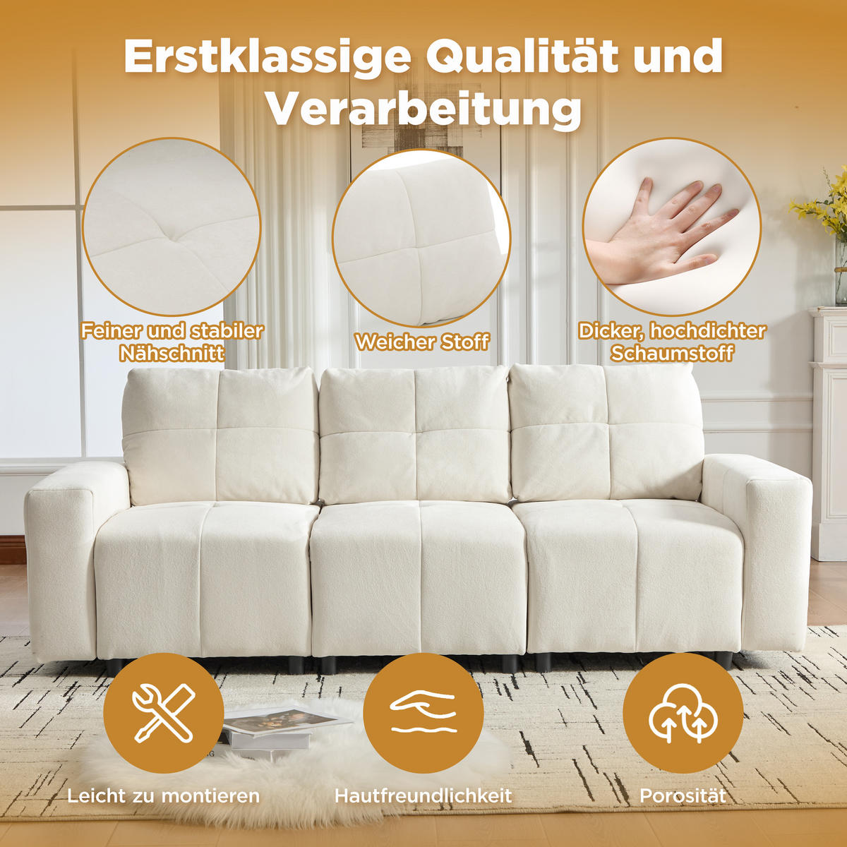 ECKSOFA 213/94/84 cm Beige Weiß mit Schlaffunktion - Creme, Textil (213/94cm) - Oxeza