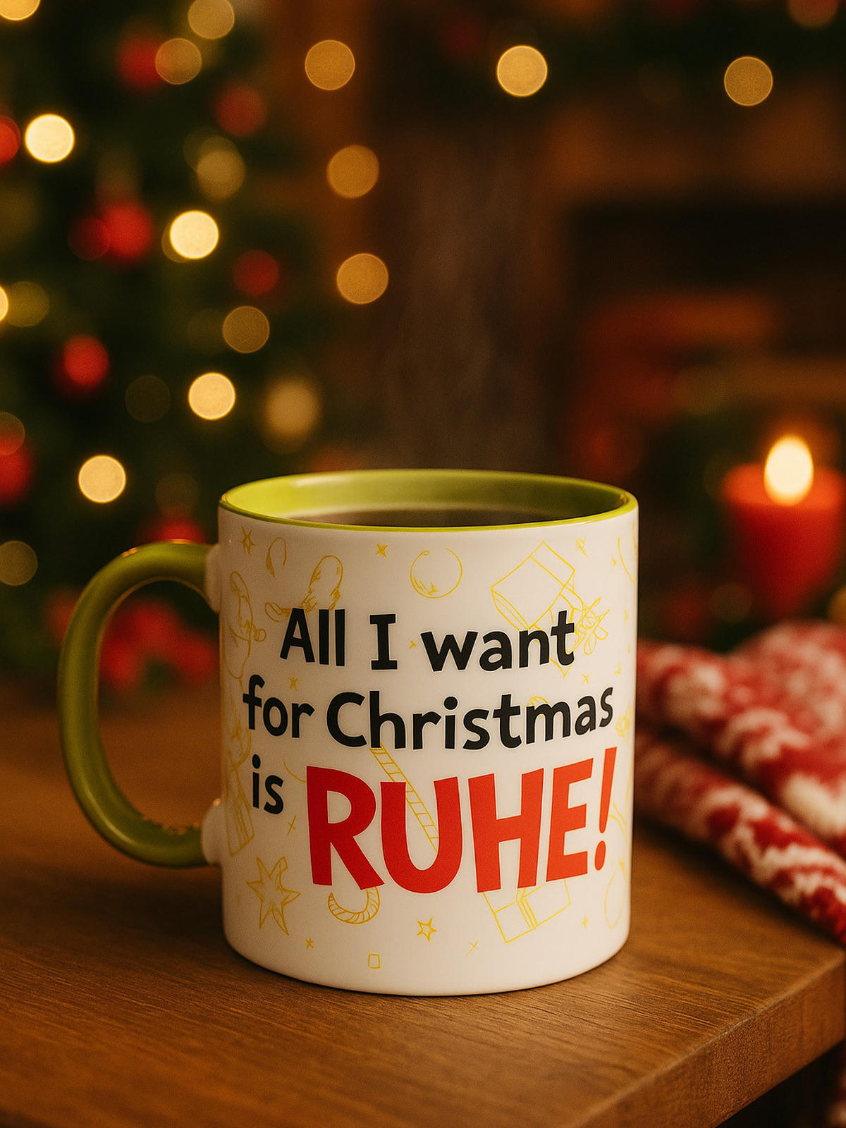 KAFFEEBECHER The Grinch All I want for Christmas is RUHE! Grün 320 ml - Grün, Keramik (0.32L) - United Labels