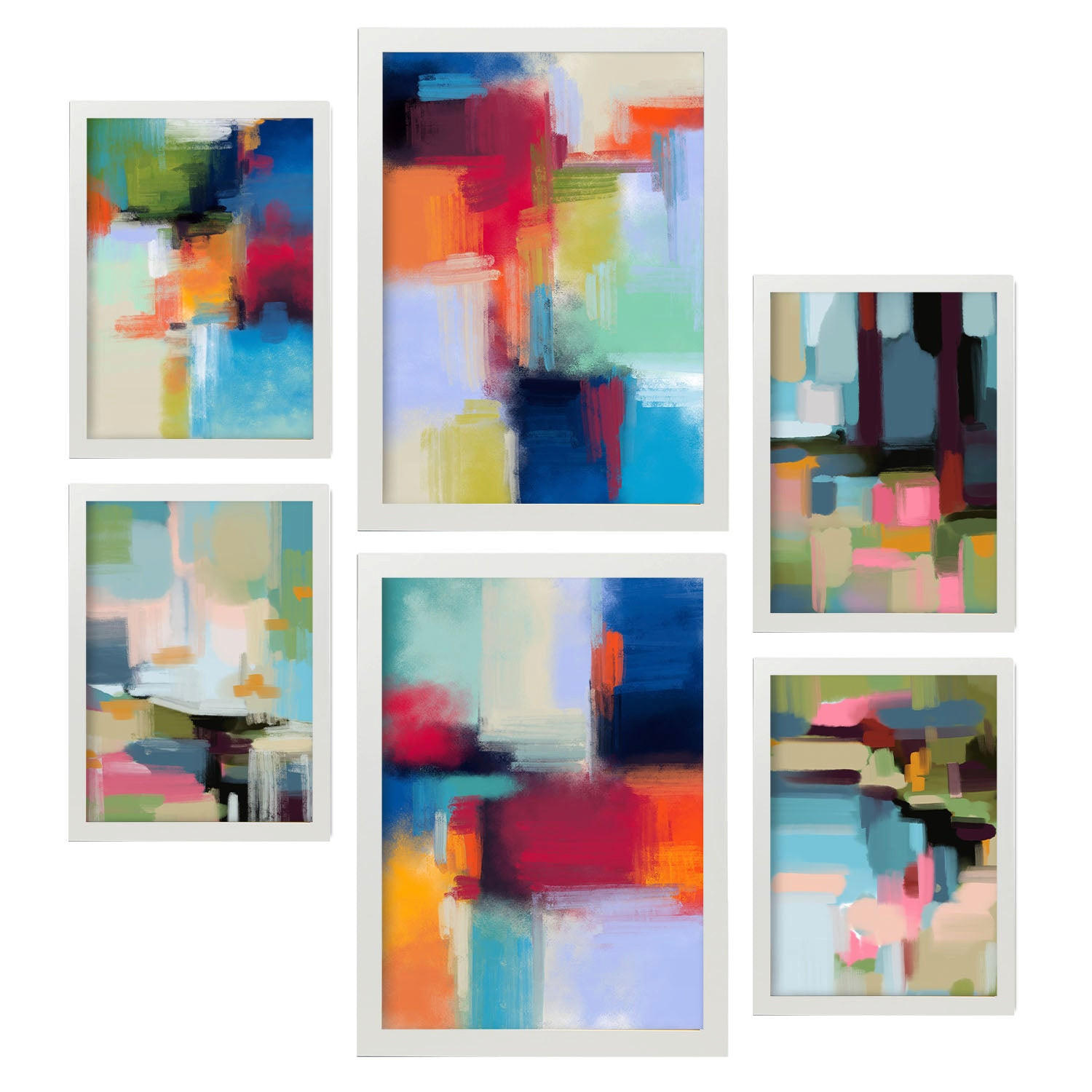 POSTER Set Mit 6 Victorian Shades 1 In Farbenfrohe Abstracts Ästhetische Dekorative Gemälde Für Ihr Wohnzimmer Zuhause A3 & A4 Weißer Rahmen - Weiß, Papier (29/3cm) - Nacnic