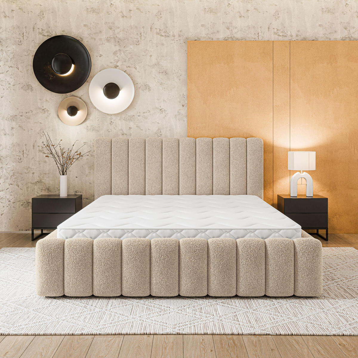 POLSTERBETT DINESE Q 180x200 cm mit Bettkästen - Beige - Beige, Holz (180/200cm) - MASSENO