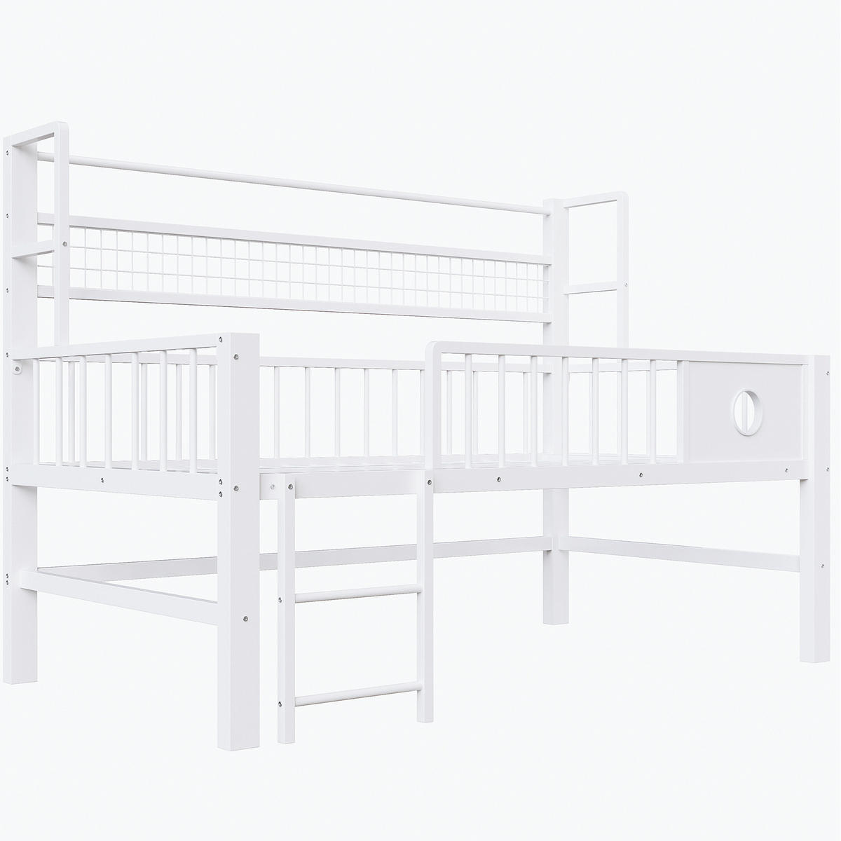NIEDRIGES Hochbett 90/200 cm Weiß aus Metall mit Stauraum - Weiß, Metall (90/200cm) - OKMYHOME