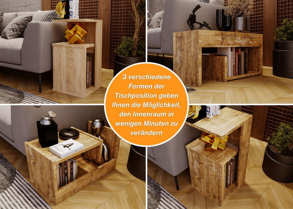 WOHNZIMMERTISCH für Couch 3 mögliche Aufstellmöglichkeiten Kiefer Milford 33/60/34cm - Kiefer Milford, Holzwerkstoff (33/60/34cm) - CraftPAK