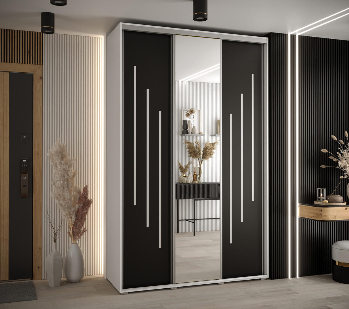SCHWEBETÜRENSCHRANK 235,2/150/45 3-türig - Silberfarben/Schwarz, Holz/Metall (150/235/45cm) - Abiks Möbel