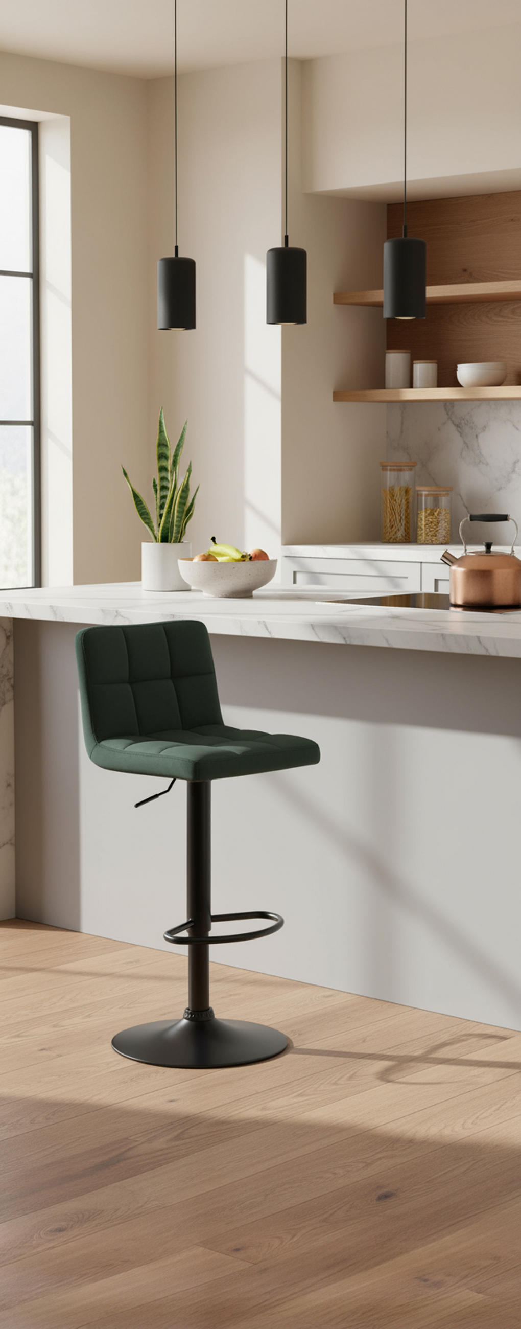 BARHOCKER 2er Set Fenai Samt grün - Schwarz/Grün, Textil/Metall (40/106/40cm) - TPFLiving