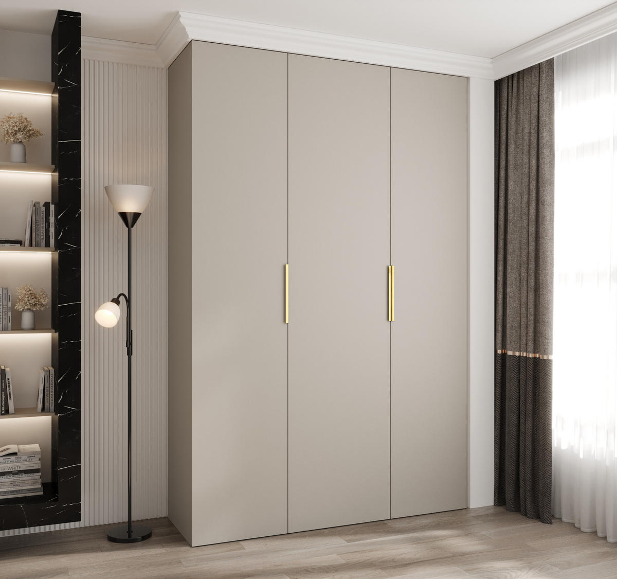 DREHTÜRENSCHRANK 245,5/160/40 3-türig - Kaschmir/Goldfarben, Holz/Metall (160/245.5/40cm) - Abiks Möbel