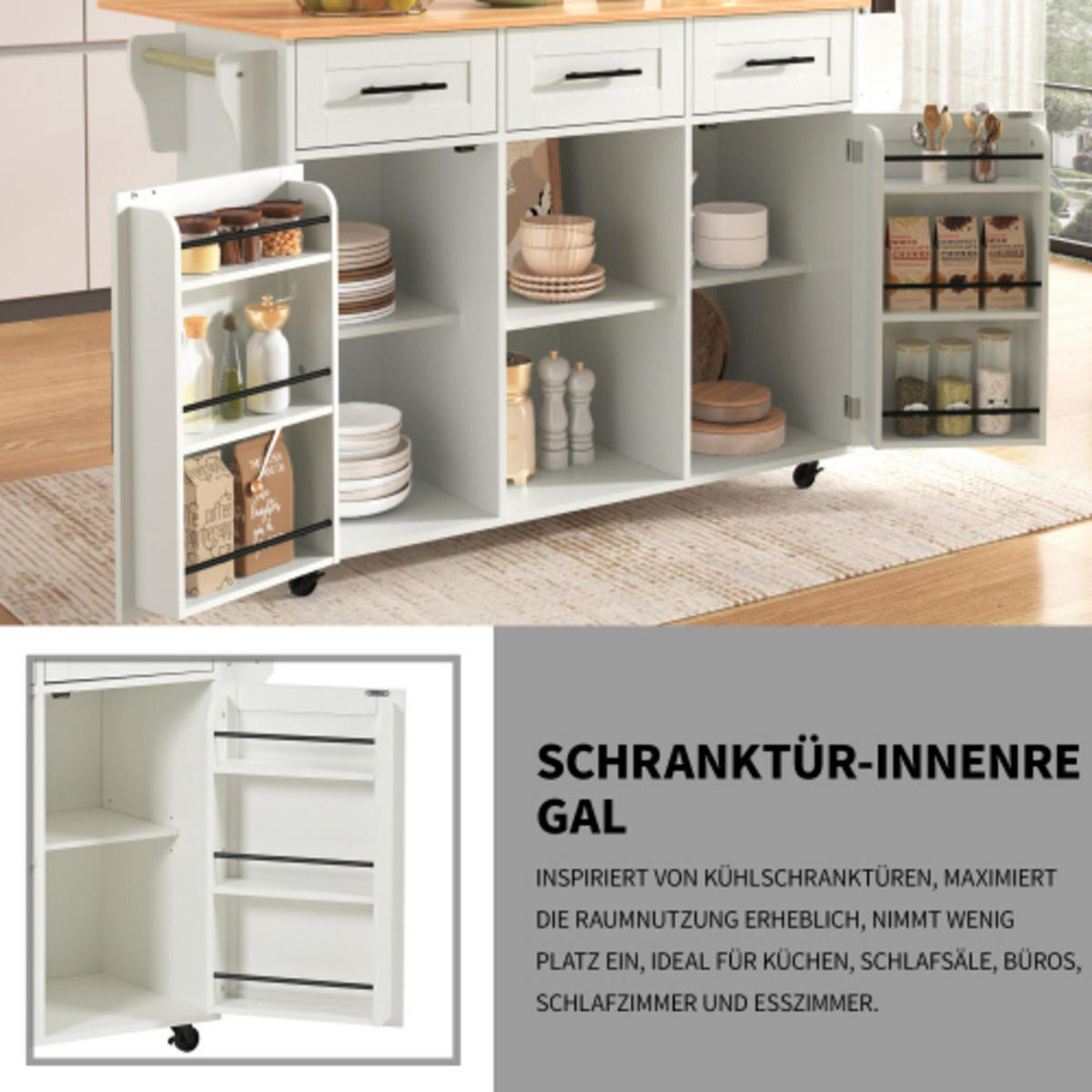 KÜCHENINSEL weiß aus MDF mit klappbarer Erweiterungsplatte 139 × 46 × 91,5 cm - Weiß, Holzwerkstoff (139/91.5/71cm) - Luhomfu
