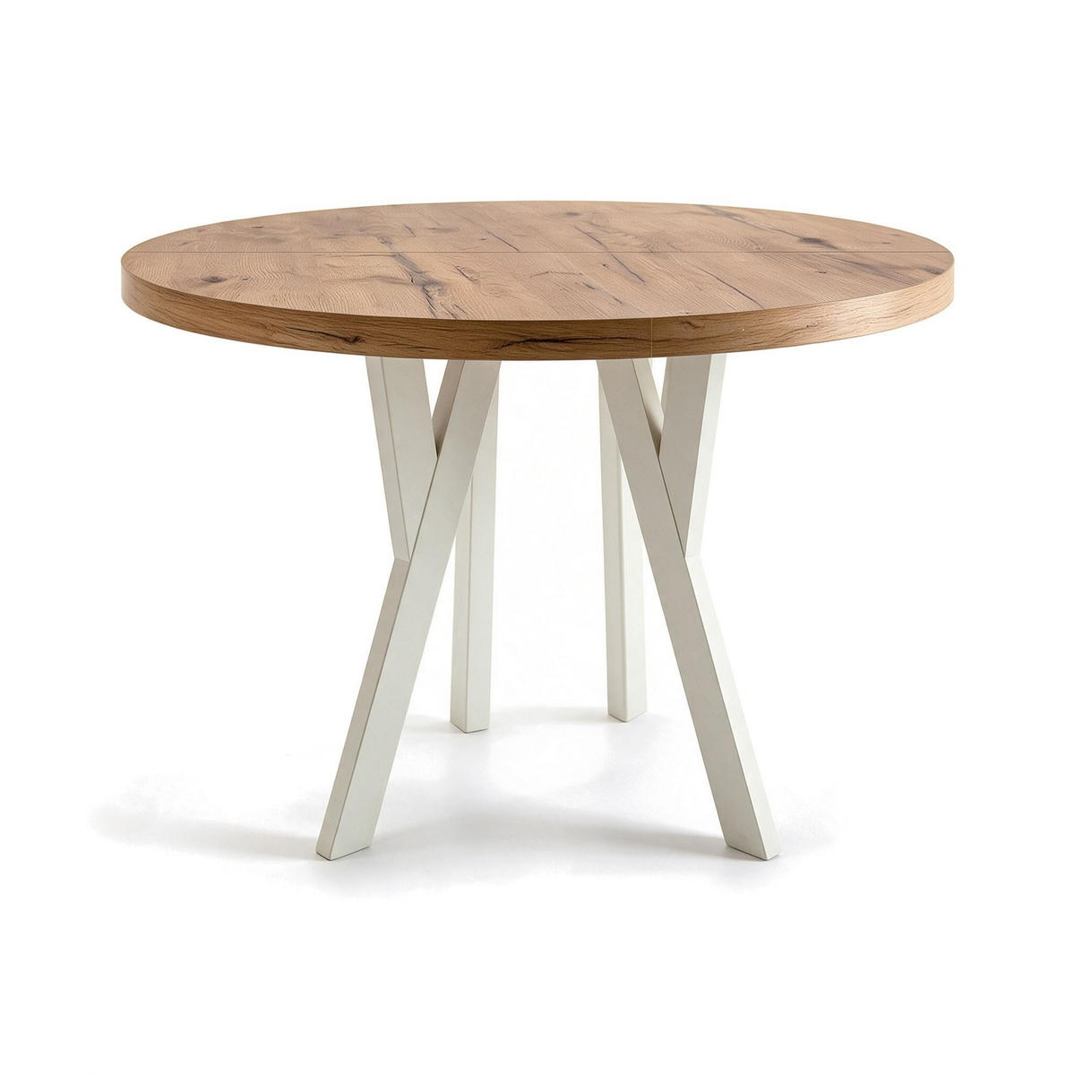 ESSTISCH ausziehbar rund ATO, 100-200 cm, Dekor Lancelot, weiße Holzbeine - Weiß/Braun, Holzwerkstoff/Buchenholz (100/100/77cm) - VENASI MÖBEL