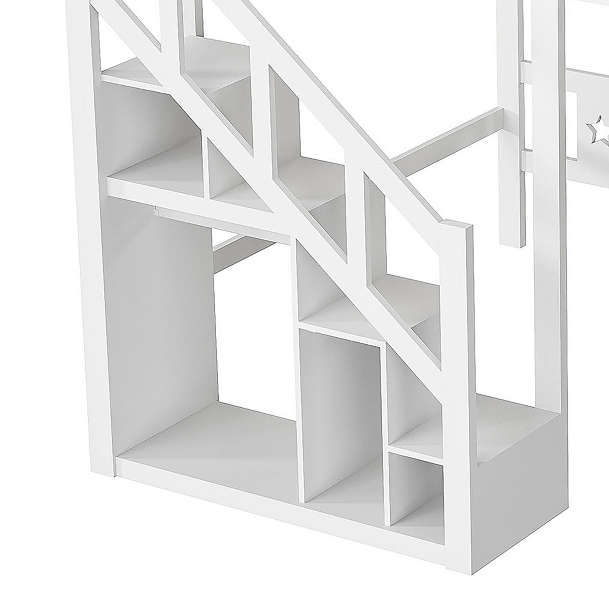 HOCHBETT Modern mit Stauraumtreppe & Kleiderstange 140/200 cm Kiefer-Massivholz Weiß - Weiß, Holz (140/200cm) - Creahappy