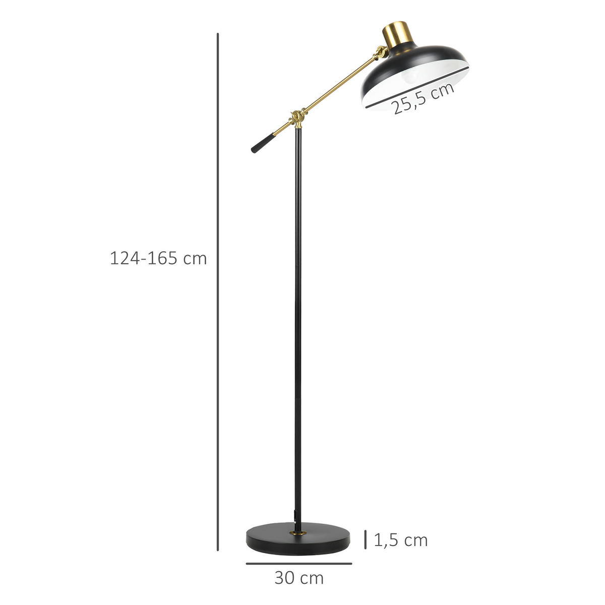 HÖHENVERSTELLBARER Standlampe, Schwarz - Schwarz, Metall (80/30/165cm) - HOMCOM