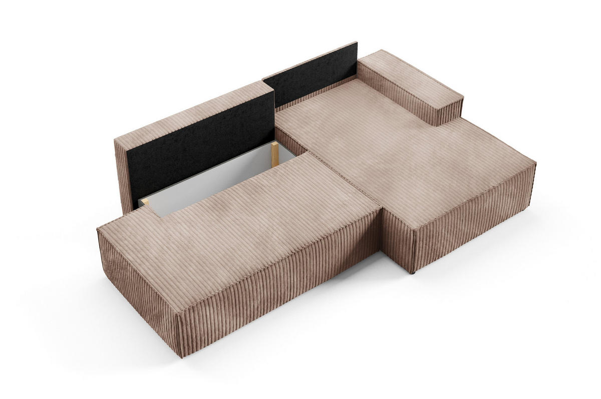 ECKSOFA TESSO R-S Braun Kordstoff mit Schlaffunktion - Braun, Holz (247/170cm) - MASSENO