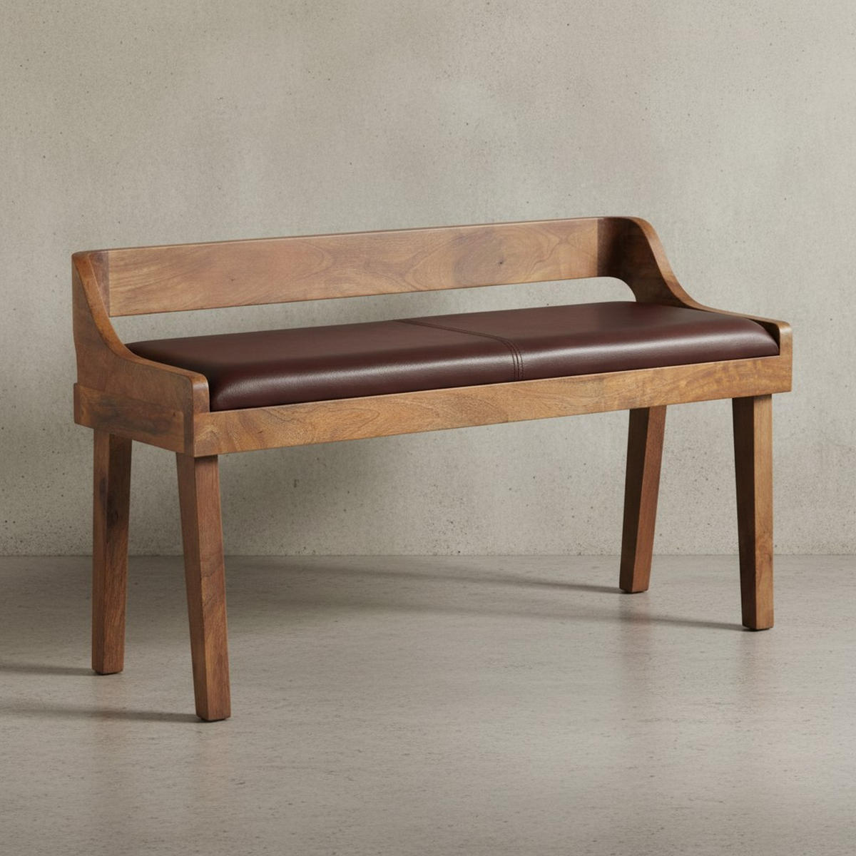 SITZBANK – Echtleder, 108 cm, mit Rückenlehne, Beine Massivholz - Braun, Mangoholz/Leder (108/63/43cm) - KADIMA DESIGN
