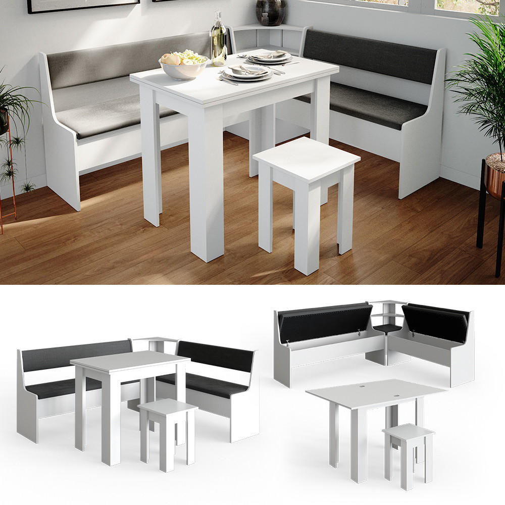 ECKBANKGRUPPE Roman Weiß 180 x 41.5 cm mit Tisch - Anthrazit/Weiß, Holzwerkstoff (180/80/150cm) - Vicco