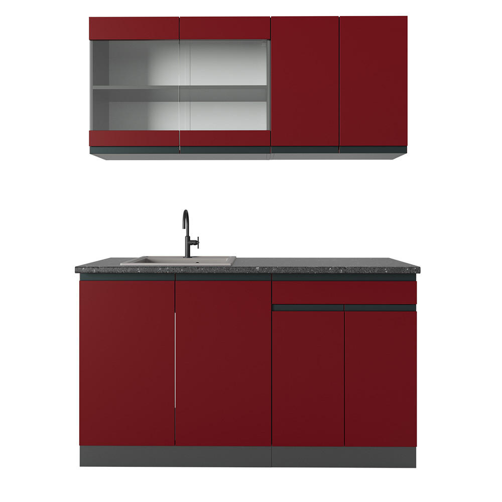 SINGLEKÜCHE R-Line Rot/Anthrazit 140 cm, AP Anthrazit - Rotbraun/Anthrazit, Holzwerkstoff (140/81.6/60cm) - Vicco
