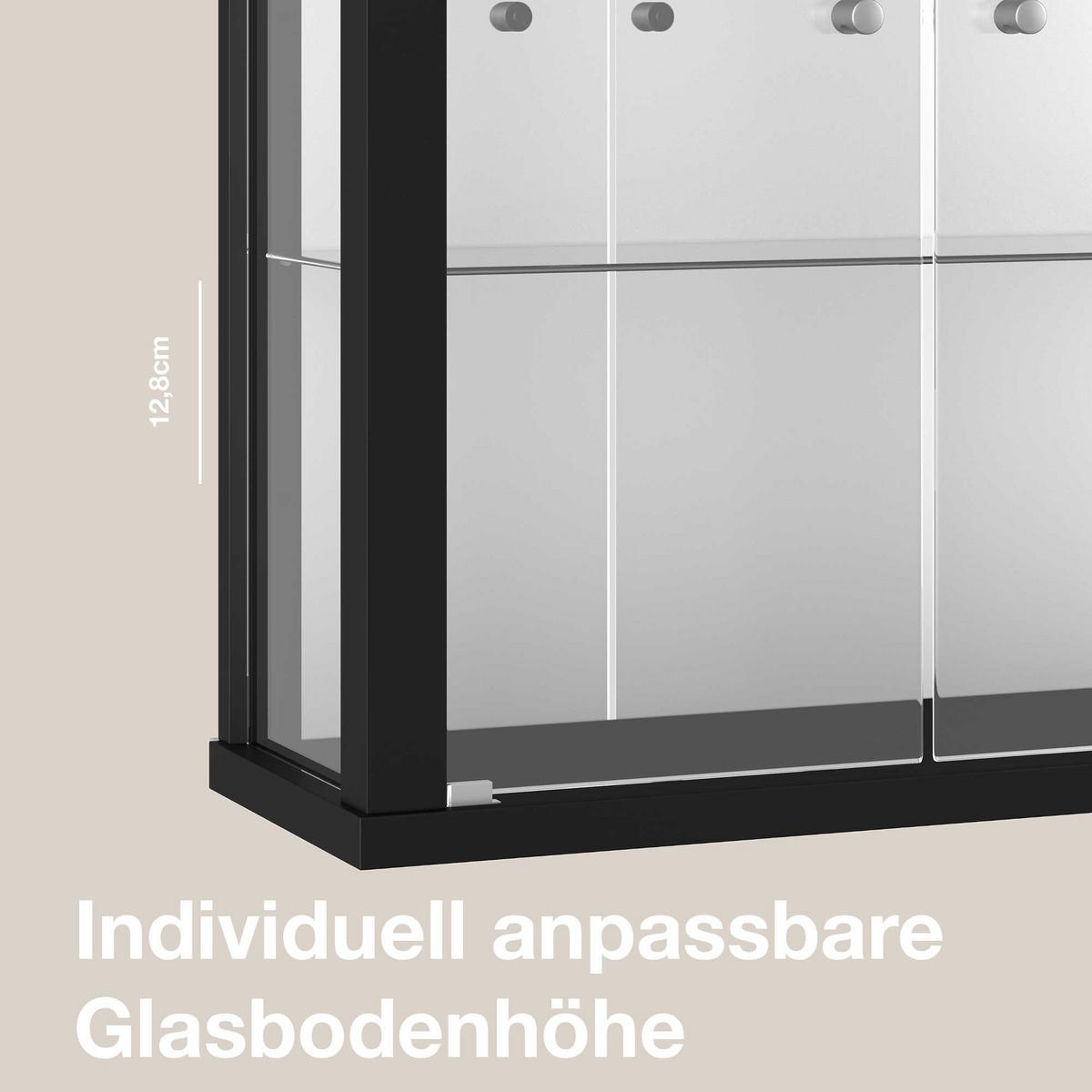 HÄNGEVITRINE 25/60/80 cm mit Spiegel, LED & 2 höhenverstellbaren Glasböden - Transparent/Silberfarben, Glas/Holzwerkstoff (60/80/25cm) - K-Möbel