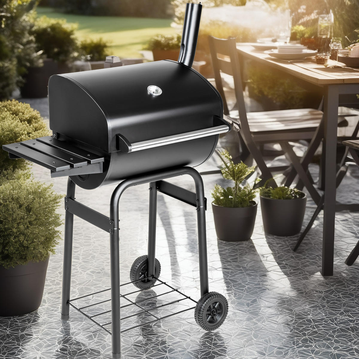 HOLZKOHLEGRILL ,85 x 48 x 123 cm,schwarz - Schwarz, Metall (48/123/85cm) - tectake