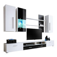 WOHNWAND 6-TEILIG Torino / weiß / schwarz Hochglanz 290 / 45 / 195cm - Schwarz/Weiß, Holzwerkstoff/Kunststoff (290/195/45cm) - Feldmann-Wohnen