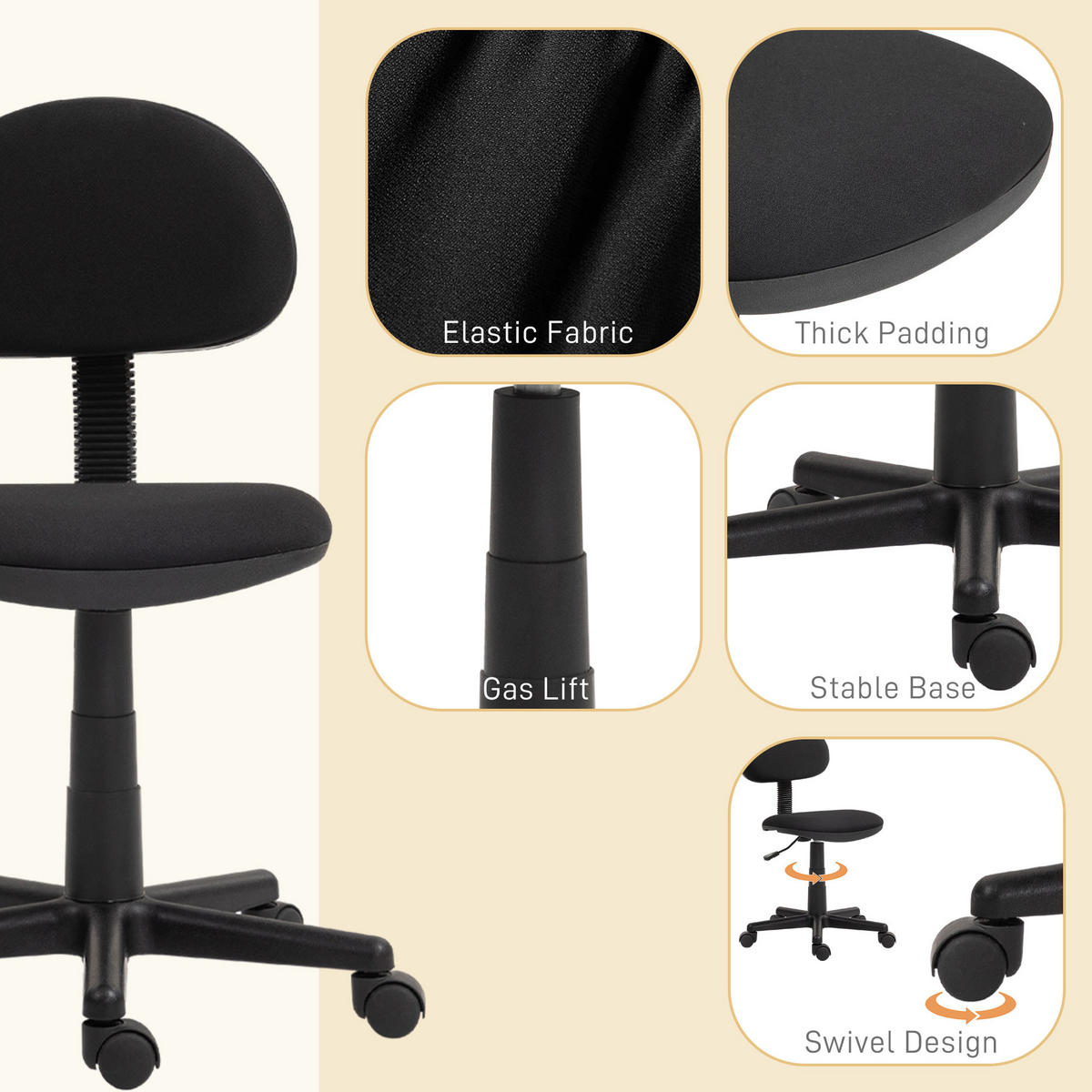BÜROSTUHL Polyester Schaumstoff Schwarz - Schwarz, Kunststoff (43/85/51cm) - HOMCOM
