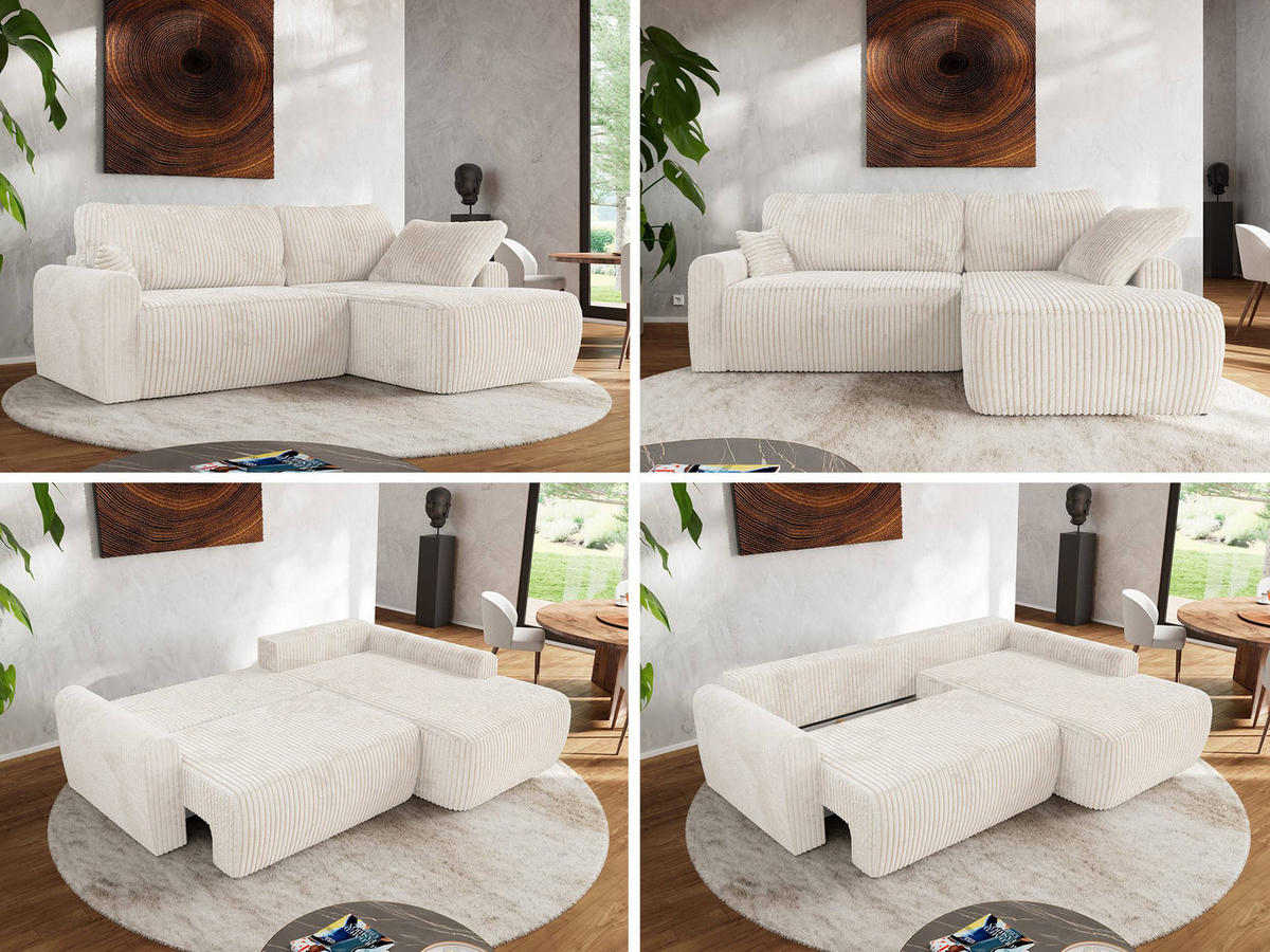 ECKSCHLAFSOFA CUBO L Creme Cord - rechts - Creme/Schwarz, Kunststoff/Textil (187/273cm) - MKS