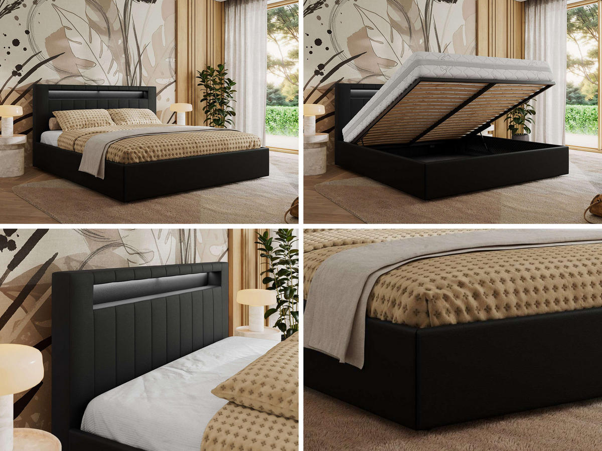 POLSTERBETT GOLD 5 CLASSIC 160/200 - Schwarz Kunstleder - Multipocket-Matratze - Schwarz, Textil (160/200cm) - MKS