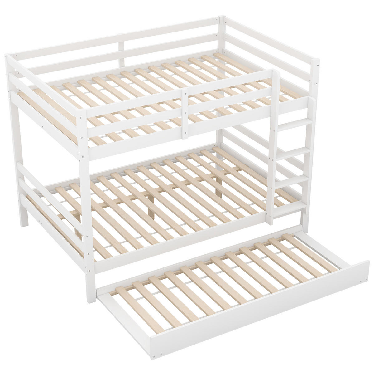 PATROVÁ postel 140/200 cm bílá s výsuvnou postelí a pevnými schody - bílá, dřevo (140/200cm) - OKWISH