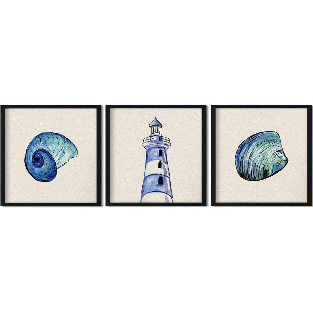 POSTER Set Mit 3 Leuchtturm Und Muscheln 30X30cm Rahmenlos - Klar, Papier (30/5/30cm) - Nacnic